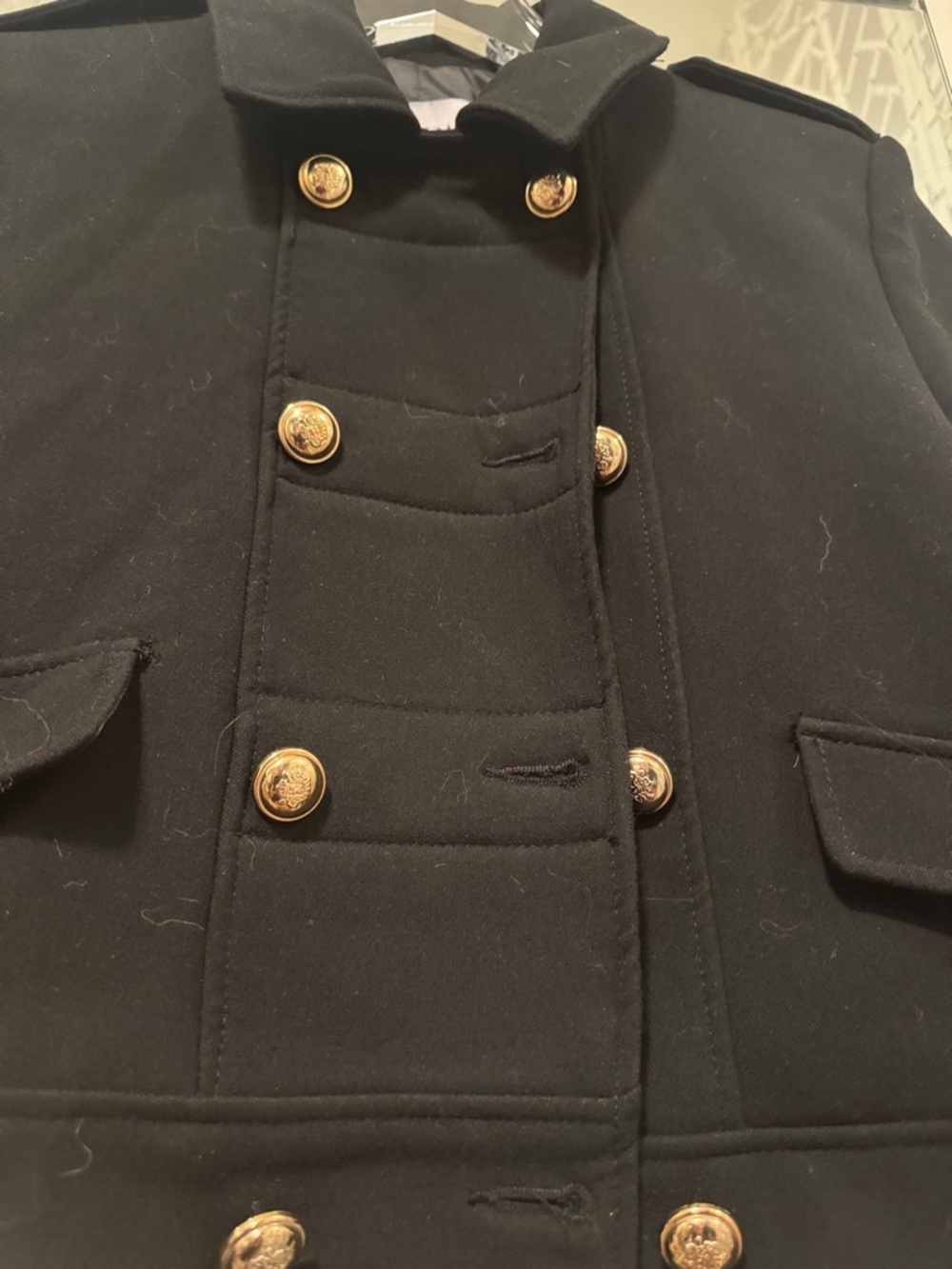 Zara Black Double-Breasted Military-Style Jacket with Gold Buttons - Picture 2 of 7